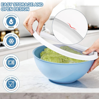 Greentainer Plastic Mixing Bowls with Lids Set for Kitchen, 6 Set Nesting Bowls for Mixing, Baking, Prepping, Cooking and Serving Food, Mixing Bowls Dishwasher, Microwave Safe