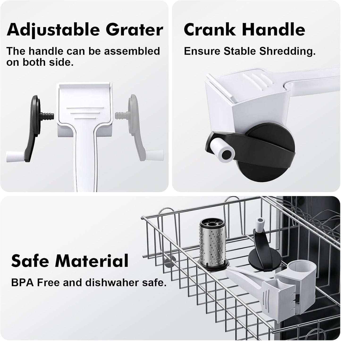 GDL Cheese Grater Hand Crank, Kitchen Rotary Grater Handheld, Dishwasher Safe Parmesan Cheese Grater with Stainless Steel Blade for Hard Cheese,Chocolate,Nuts, Black