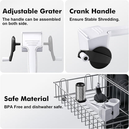 GDL Cheese Grater Hand Crank, Kitchen Rotary Grater Handheld, Dishwasher Safe Parmesan Cheese Grater with Stainless Steel Blade for Hard Cheese,Chocolate,Nuts, Black
