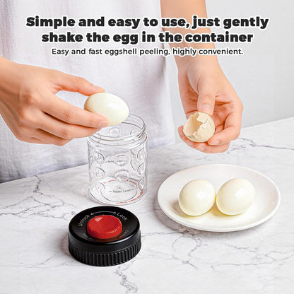 2 in 1 Egg Peeler with Piercer, Hard Boiled Egg Shell Remover Tool with Rotary Lock & Leak-Proof Design, Clear Egg Peeler for Meal Prep, Fitness, Camping & Deviled Eggs, Easy to Use & Clean (White)