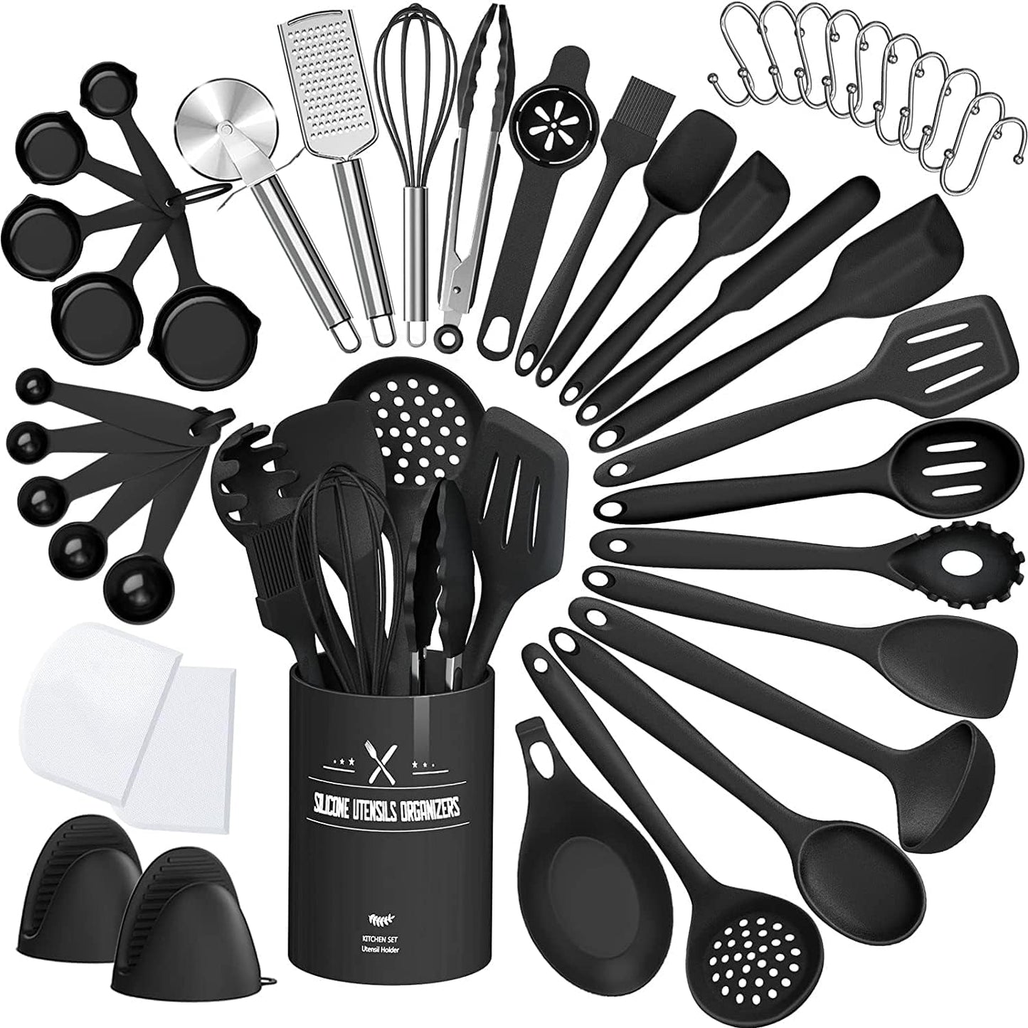 Silicone Cooking Kitchen Utensil Set, AIKKIL 43 Pcs Pink Cooking Utensils Set, Turner, Tongs, Spoon, Spatula, Kitchen Gadgets Tools Set For Nonstick Cookware, Heat Resistant (Dishwasher, BPA Free)