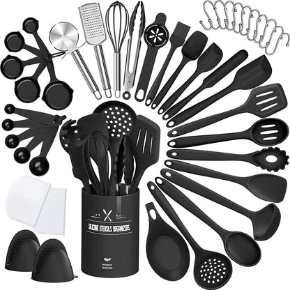 Silicone Cooking Kitchen Utensil Set, AIKKIL 43 Pcs Pink Cooking Utensils Set, Turner, Tongs, Spoon, Spatula, Kitchen Gadgets Tools Set For Nonstick Cookware, Heat Resistant (Dishwasher, BPA Free)