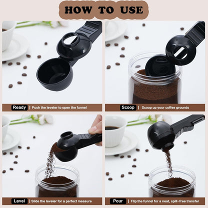 2-in-1 Coffee Scoop with Funnel, 2 Teaspoon Measuring Spoon for Reusable K Cups, Ground Coffee, Protein Powder & Tea, Mess-Free Plastic Design (Pink)