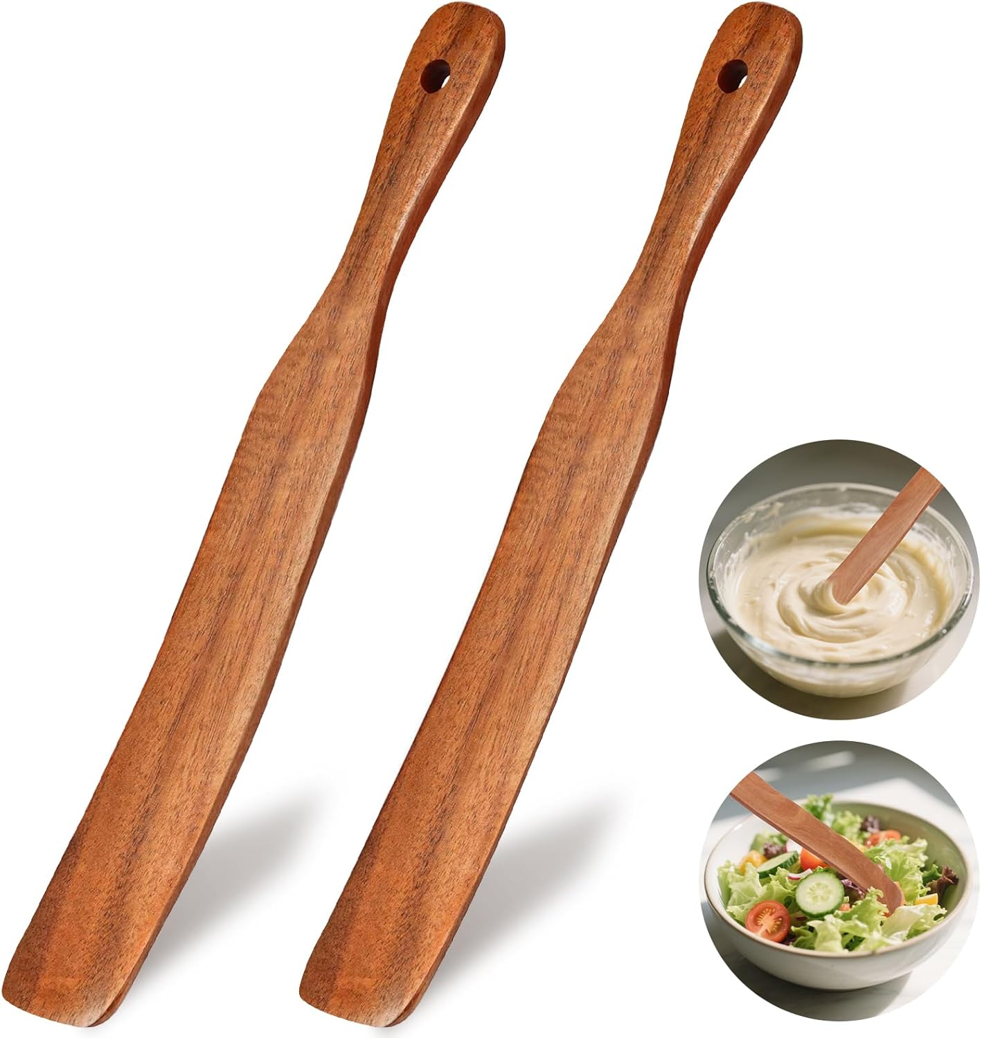 2Pcs Skinny Spurtle for Sourdough Starter, Reaching Bottom of Jars, Dough Whisk, Stirring, Mixing, Wooden Stir Spurtles, Kitchen Tools for NonStick Cookware, Sour Dough Tool, Gift for Sourdough Lovers
