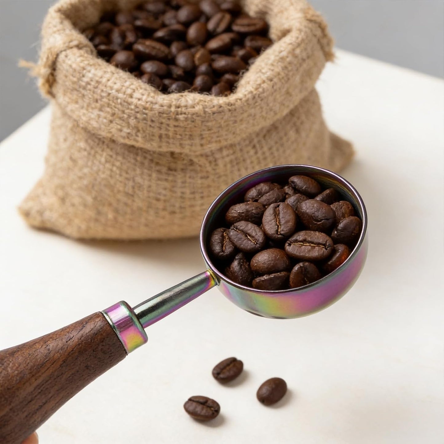 Retro Vintage Stainless Steel Coffee Scoop with Walnut Wood Handle, 10g Espresso Measure, 30ml Water Capacity (1, Gunmetal)