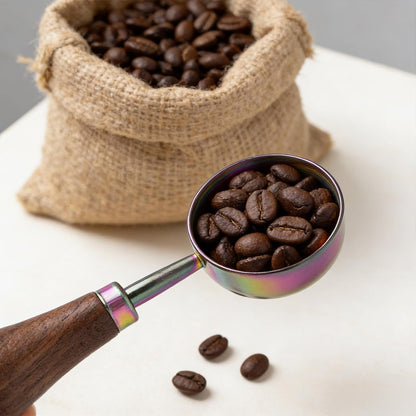 Retro Vintage Stainless Steel Coffee Scoop with Walnut Wood Handle, 10g Espresso Measure, 30ml Water Capacity (1, Gunmetal)