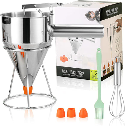 40oz Stainless Steel Pancake Batter Dispenser with Stand and Tools, Great for Pancakes, Cupcake, Candle Wax Pourer, Durable, Leak-Free and Easy to Clean