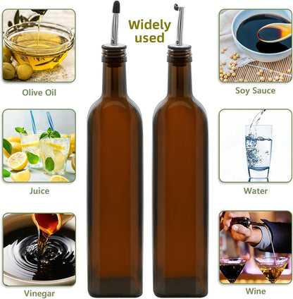 2Pcs 25 oz Olive Oil Dispenser Bottle,750 ml Glass Oil and Vinegar Dispenser Set with Pourers and Funnel ，Oil Bottles for Kitchen Large capacity oil bottles (Green 2pcs)