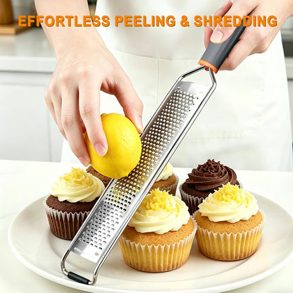 Stainless Steel Lemon Zester, Cheese Grater & Vegetable Grater with Silicone Handle - Parmesan Cheese Lemon, Garlic, Nutmeg, Chocolate, Fruits, Vegetables, Ginger - Cheese Grater (Gray)