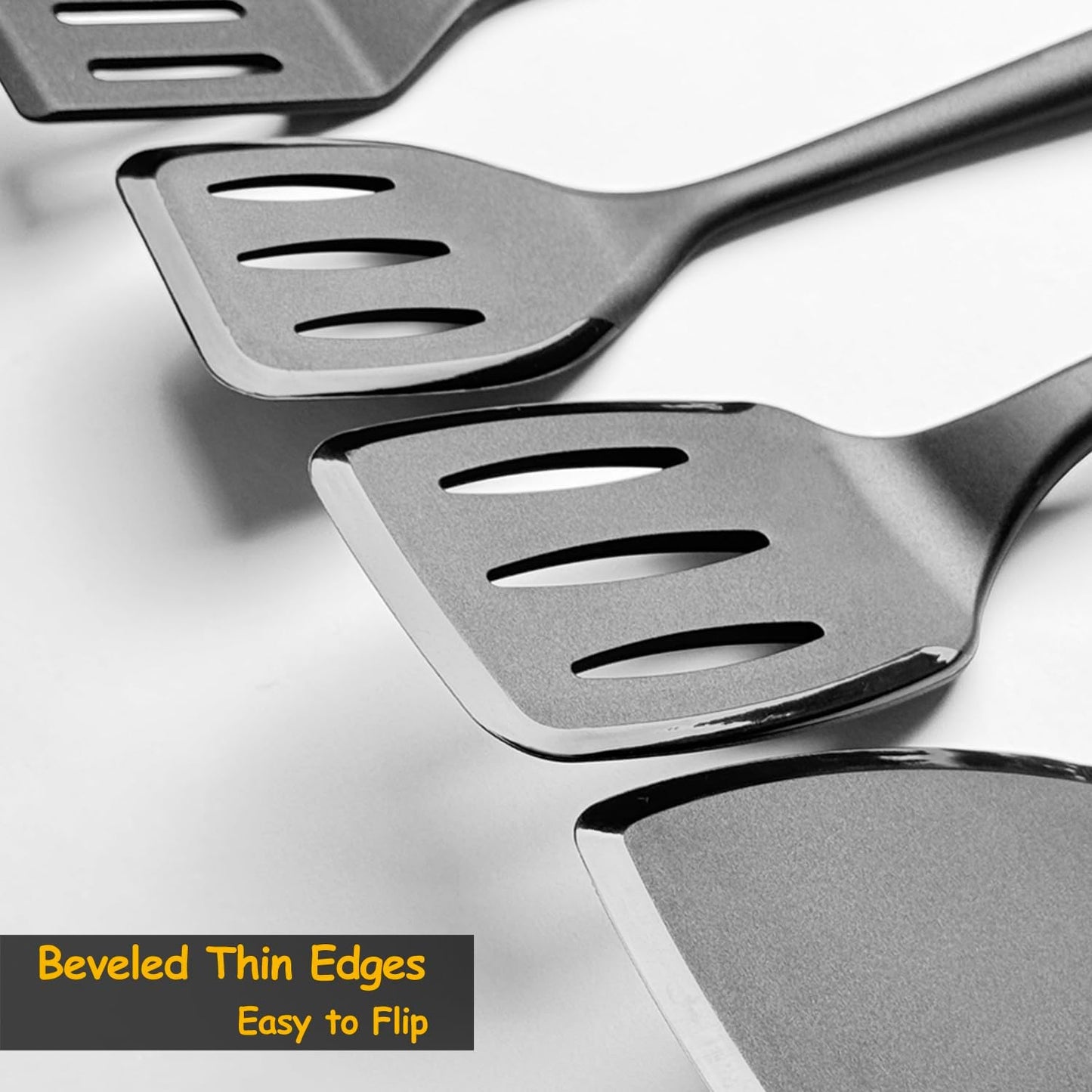 Large Size Silicone Spatula Set, 600°F Heat Resistant Silicone Spatula Turner Flipper for Cooking, Non Stick and Non Scratch Kitchen Utensils for Eggs & Pancakes, 2-Pack, Black