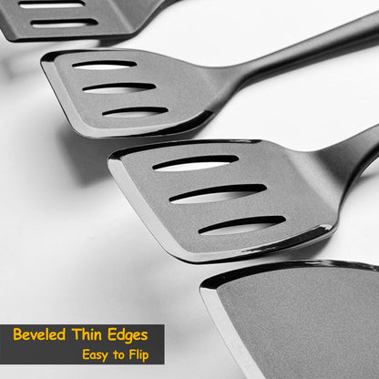 Large Size Silicone Spatula Set, 600°F Heat Resistant Silicone Spatula Turner Flipper for Cooking, Non Stick and Non Scratch Kitchen Utensils for Eggs & Pancakes, 2-Pack, Black