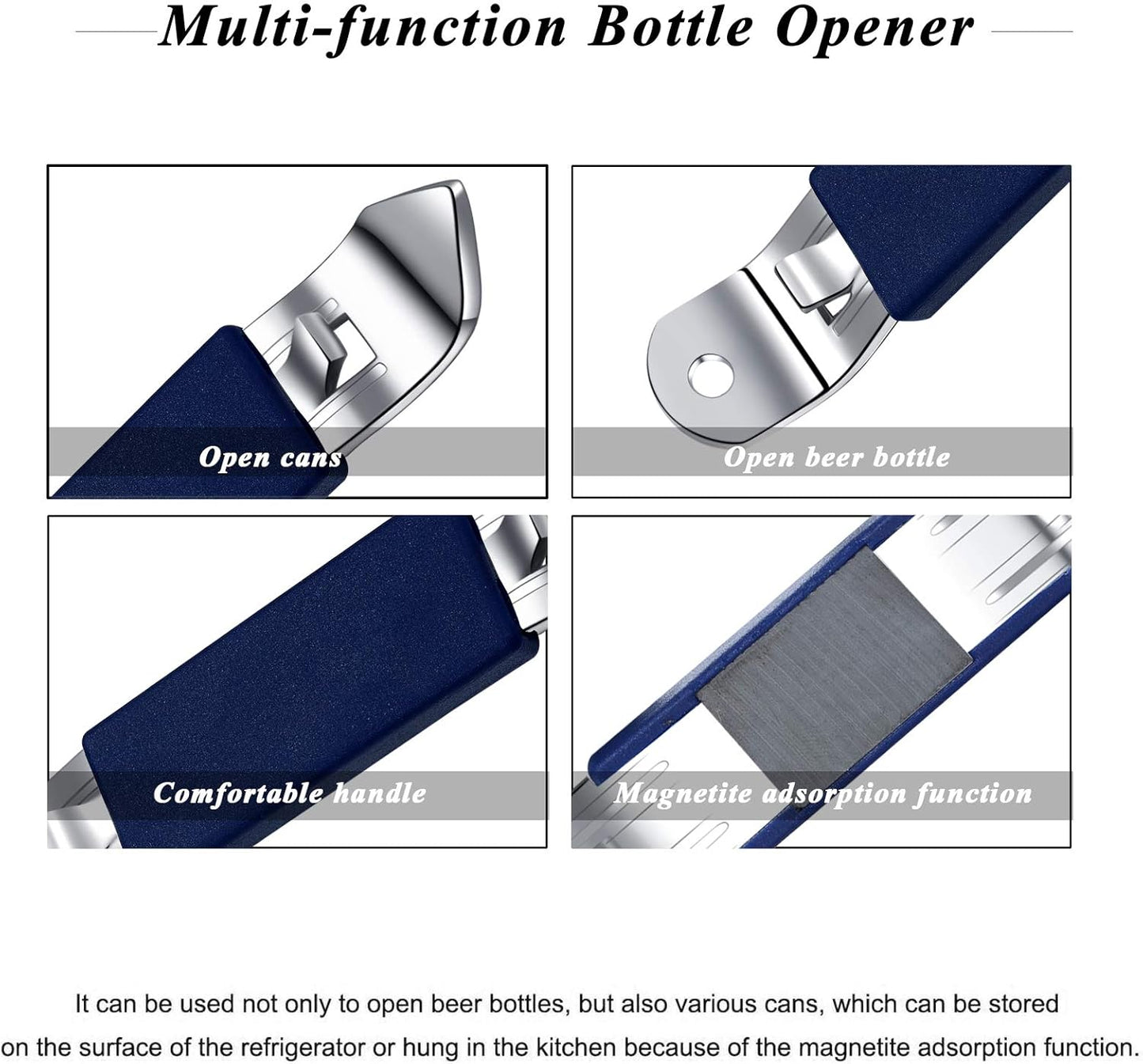 3 Pieces Magnetic Bottle Openers Can Opener Classic Beer Opener Stainless Steel Small Bottle Opener Can Tapper with Magnet for Camping and Traveling HANCELANT (Black Blue Fuchsia)