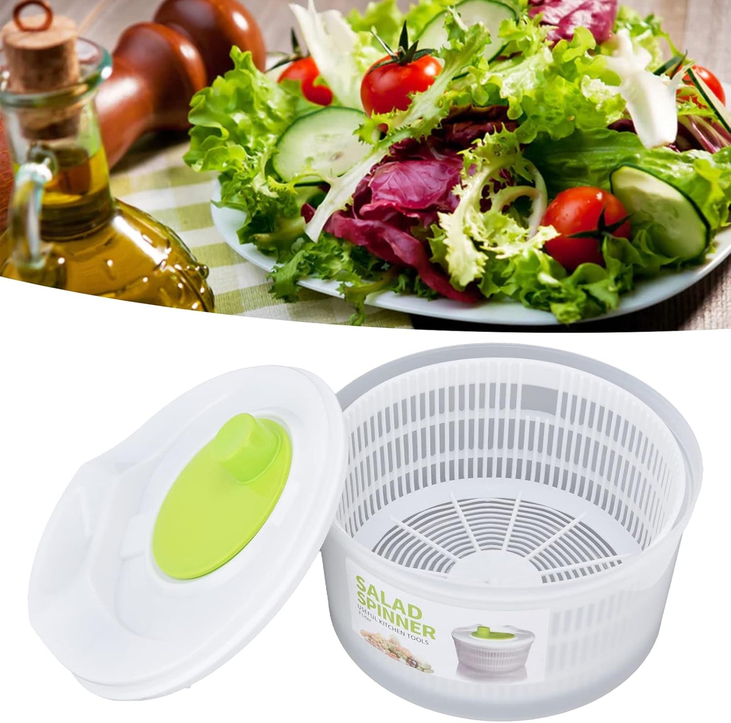 3L Salad Drainer Spinner, Multifunction Fruit and Vegetable Dryer Spinner, Salad Water Drainer with Bowl and Colander for Cooking