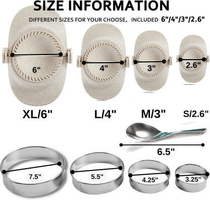 Empanada Maker Press, 6-Inch Extra Large Dumpling Maker Set with Dough Cutter, Dumpling Mold Set for Pierogi, Pastelitos, Calzone, Turnovers, Chinese Dumpling, 5Sizes (6"/5"/4"/3"/2.6")