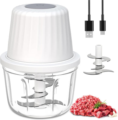 Mini Garlic Chopper, 250ml Small Food Processor Cordless 1 Cup, Battery USB-C Rechargeable Electric Food Chopper Wireless, Portable Garlic Grinder Masher,Veggie Meat Blender Mincer Kitchen Mixer,White