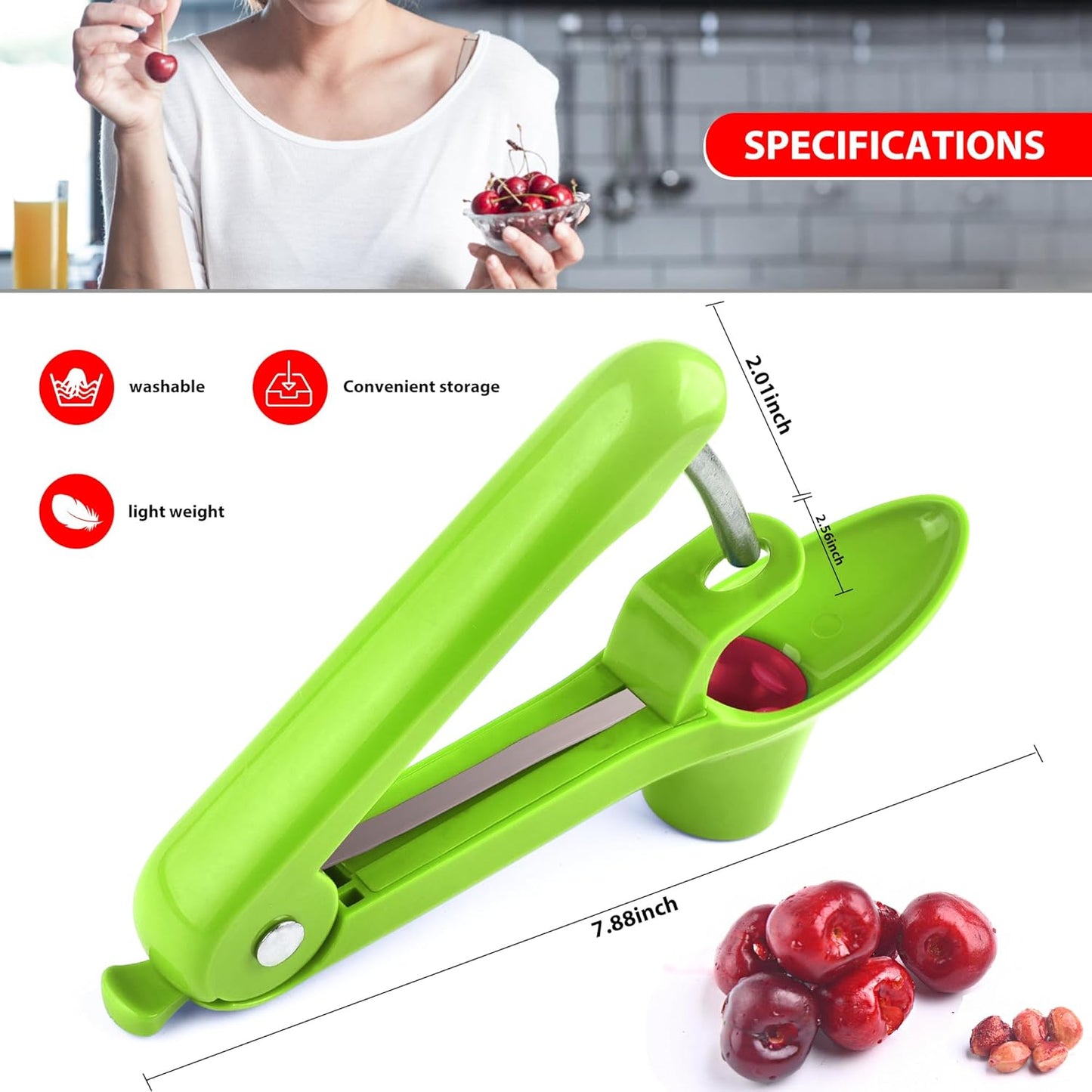 Cherry Pitter - Makmzoon Multi Cherries Corer Stainless Steel Pitter Tool with Labor-Saving Design Safe Lock Design for Making Cherry Jam - 6 Cherries