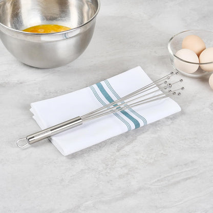 Restaurantware 10.5 in Stainless Steel Ball Whisk - German Standard Egg Beater with Ergonomic Handle, Dishwasher Safe - Manual Mixer Cooking Whisk for Baking, Stirring, Sauces, Beating
