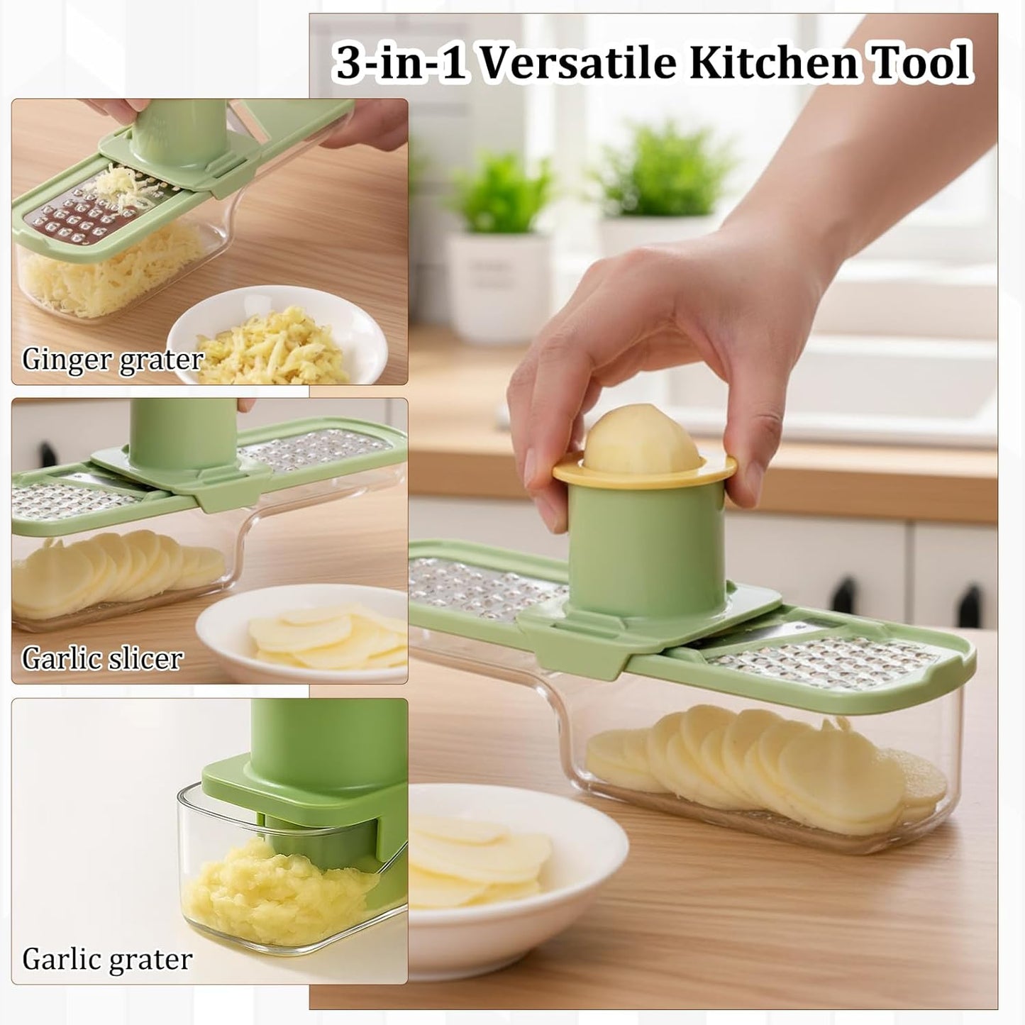 2 PCS Ginger Grater, Ginger Garlic Grater Tool, Multi-Function Zester Grater with Handle, White and Green