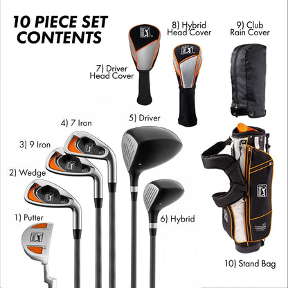 PGA Tour Youth Golf Club Set for Ages 8-12 & 12+ (4’8”–5’10”), Right and Left-Handed Kids Golf Sets – Beginner Junior Golf Clubs with Lightweight Stand Bag, Mallet Putter, Hybrid, Driver