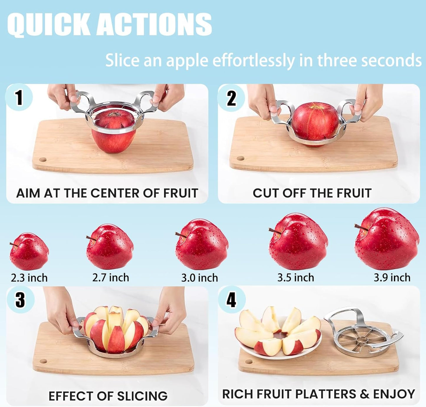 Apple Slicer,8 Blade Extra Large Apple Corer, Heavy Duty Stainless Steel Apple Cutter and Divider，Easy to Use, Time-Saving,Kitchen Tool (8 Blades)