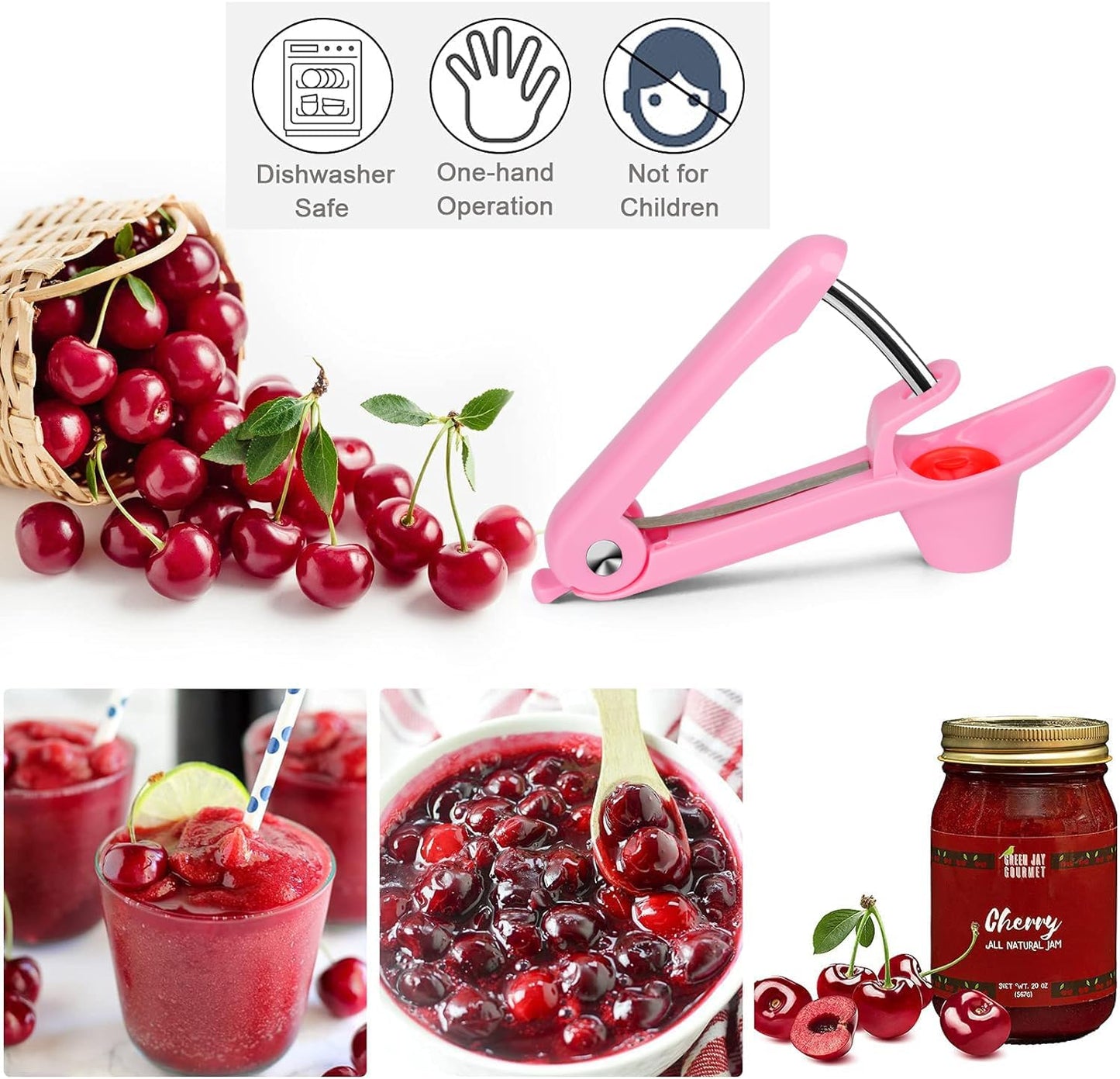 Cherry Pitter Tool 7-in-1, Portable Cherries Seed Remover, Fruit Pit Core Remover for Make Fresh Cherry Dishes, Cherry Pie and Jam and Cocktail Cherries