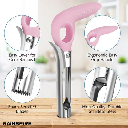 Rainspire Apple Corer Tool Kitchen Apple Core Remover Stainless Steel Comfortable Nonslip Handle, Dishwasher Safe, Red