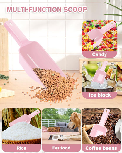 2 Cup Dog Food Scoop(2 Pack), Plastic Pet Food Scoop with Measuring Lines for Accurate Pet Food Portions,Dishwasher Safe (Grey and Pink)