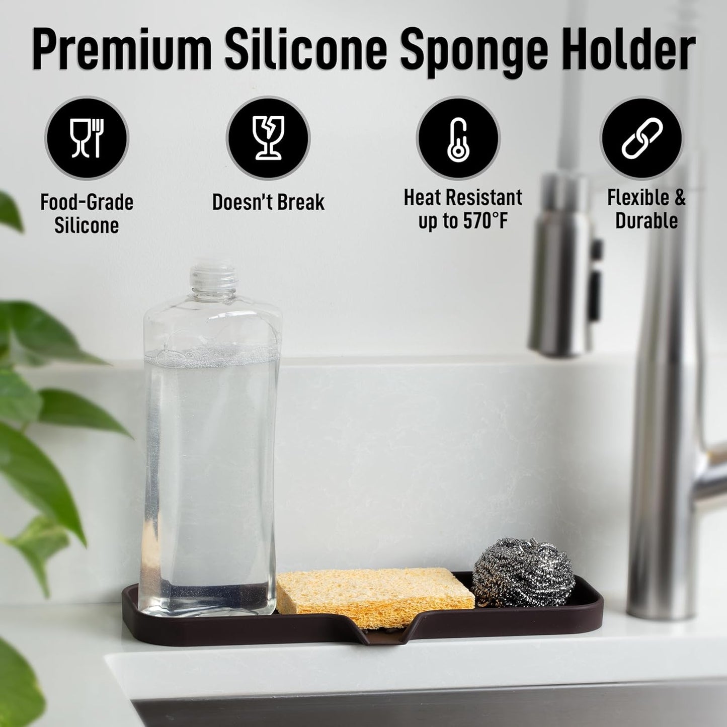 Zulay Kitchen (9x3.5in Sponge Holder for Kitchen Sink - Flexible Heavy-duty Multipurpose Sink Caddy - Counter Organizer for Kitchen, Bathroom, Makeup, Trinkets & More! (Grey)