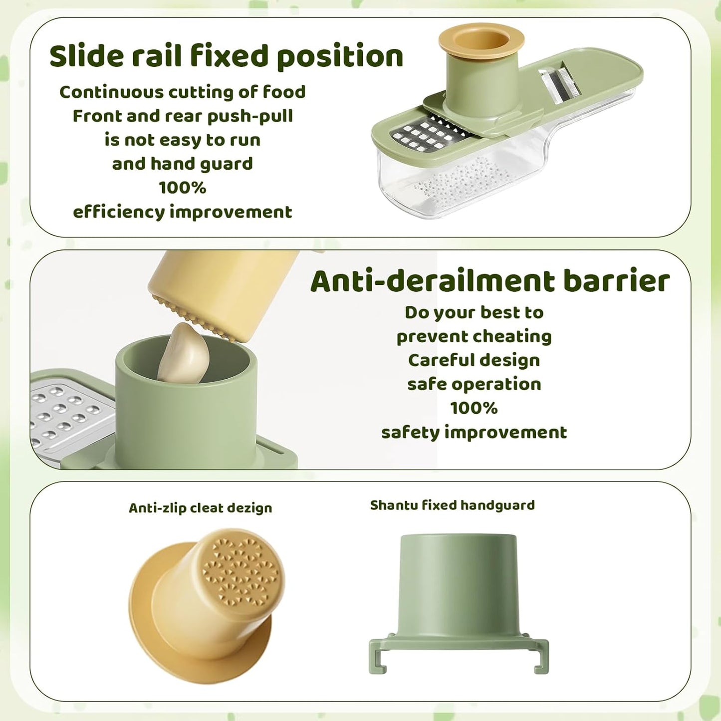 3-in-1 Garlic Slicer Super Thin,Garlic Ginger Grinder Set with 1 Grater and 2 Cleaning Brushes, Stainless Steel Blades, ABS and PET Material, Easy to Use and Clean, Kitchen Essential