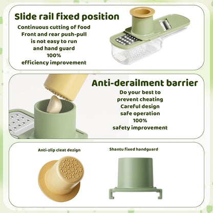 3-in-1 Garlic Slicer Super Thin,Garlic Ginger Grinder Set with 1 Grater and 2 Cleaning Brushes, Stainless Steel Blades, ABS and PET Material, Easy to Use and Clean, Kitchen Essential