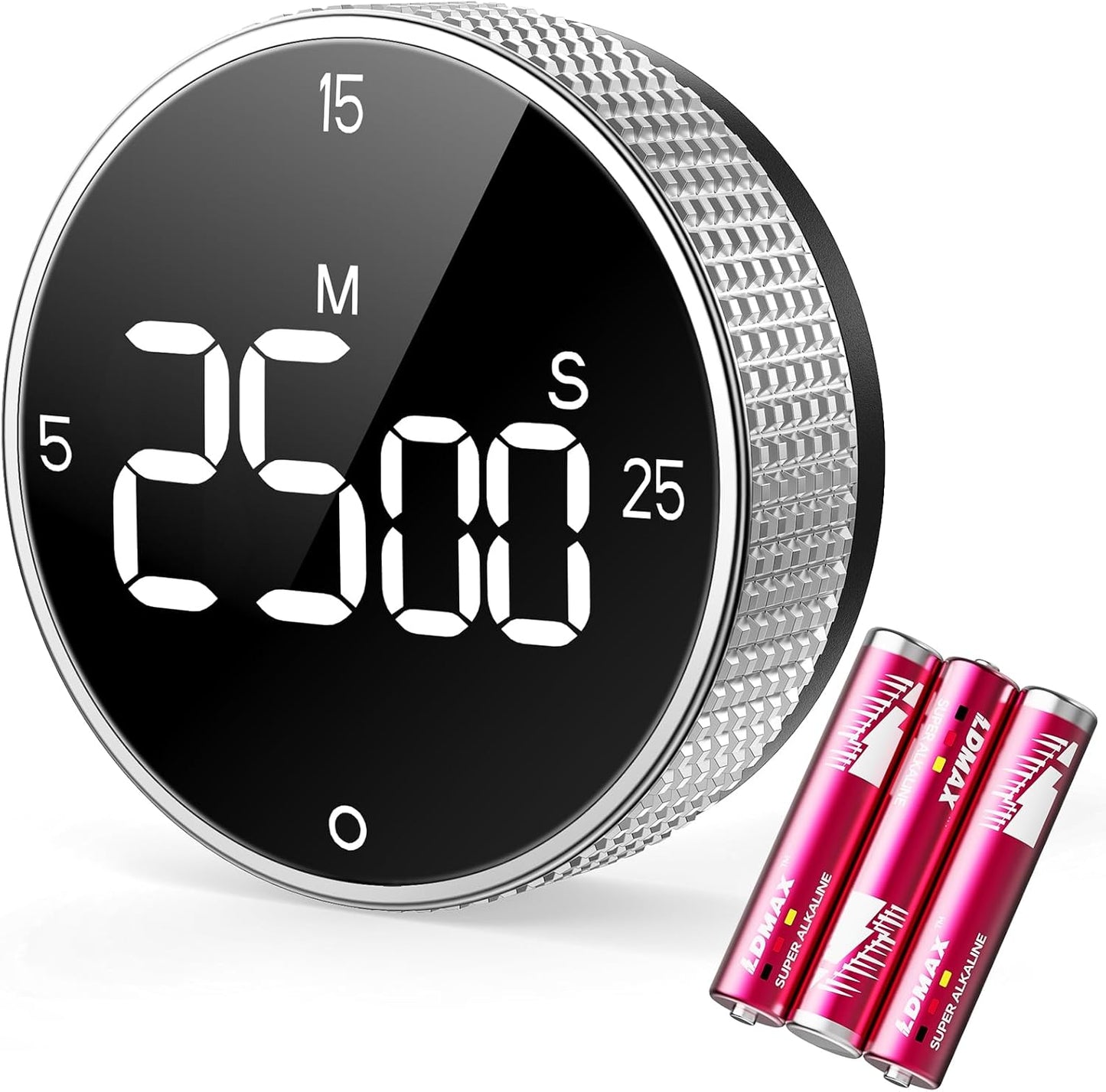 Digital Magnetic Kitchen Timer for Cooking, Large LED Visual Countdown Timer, Rotating Dial Pomodoro Focus Timer, Adjustable Volume, 5/15/25 Min Presets for Kids, Teachers, Seniors