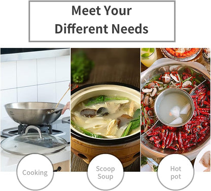 Newness Soup Ladle, [Rustproof, Heat Resistance, Integral Forming] Resilient 304 Stainless Steel Soup Spoon with Vacuum Ergonomic Round Handle, Cooking Spoon for Kitchen, 13.7 Inches