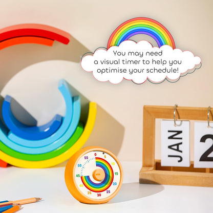 Visual Timer for Kids, 60-Minute Countdown for Classroom Office Kitchen, Desk Timer Kids Time Management Tools with Silent Operation, Pomodoro Timer Rainbow Pattern Purple