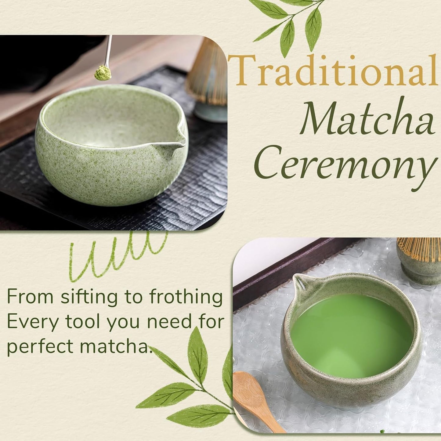 8 Pcs Matcha Whisk Set Chasen Matcha Whisk Bamboo Bowl with Spout Sifter Spoon Scoop Whisk Holder Bamboo Mat Complete Matcha Making Kit (Red Petal)