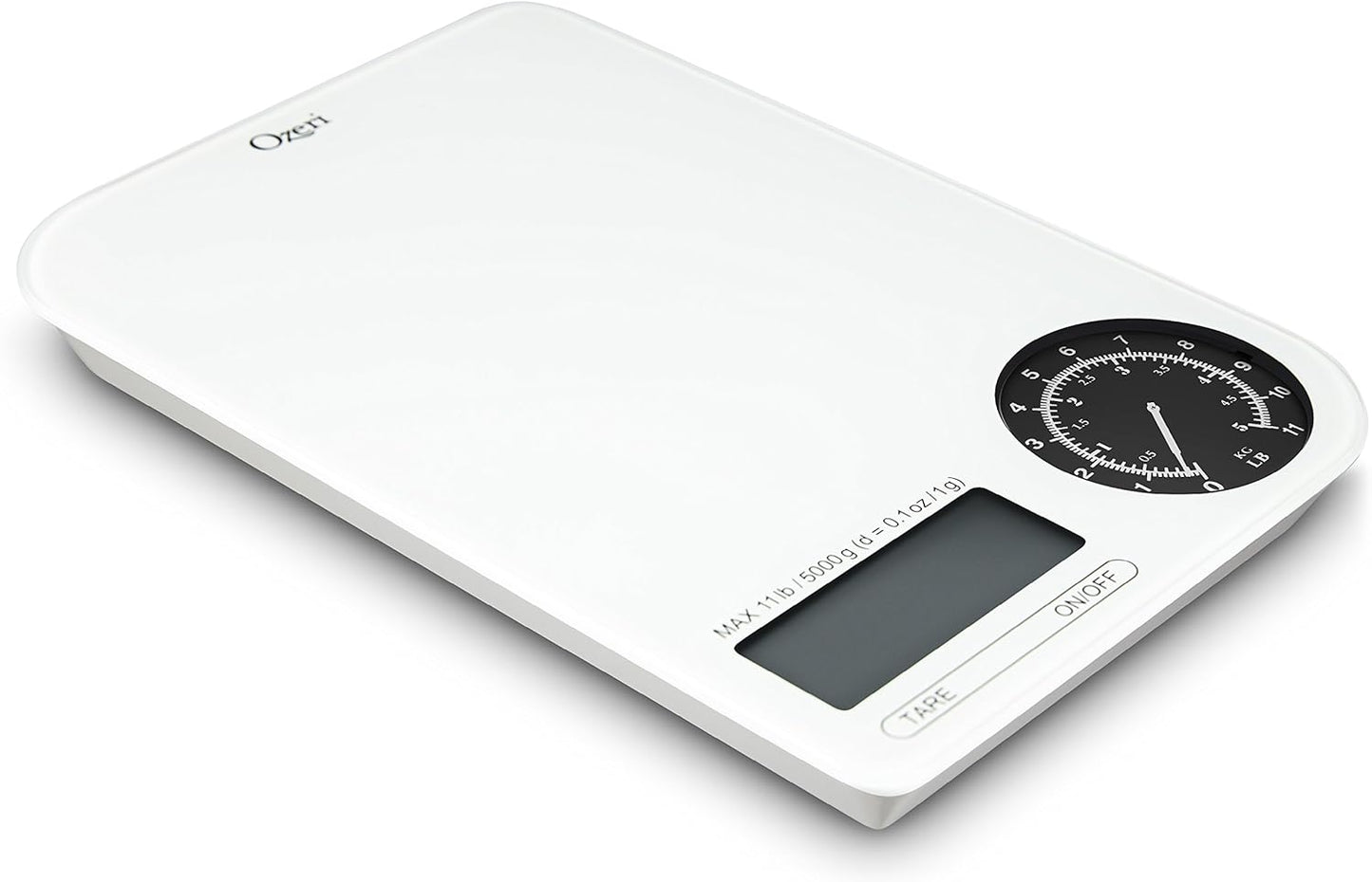 Ozeri ZK18-WB Rev Digital Kitchen Scale with Electro-Mechanical Weight Dial, Black Dial
