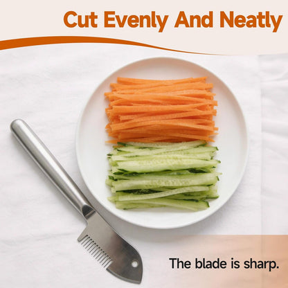 Stainless Steel Multi-purpose Julienne Peeler, Uniform Strips, Shreds & Peels, Effortless Potato Peeler Hand, Cabbage Shredder, Carrot Cutter & Cucumber Slicer, Vegetable peeler stainless steel