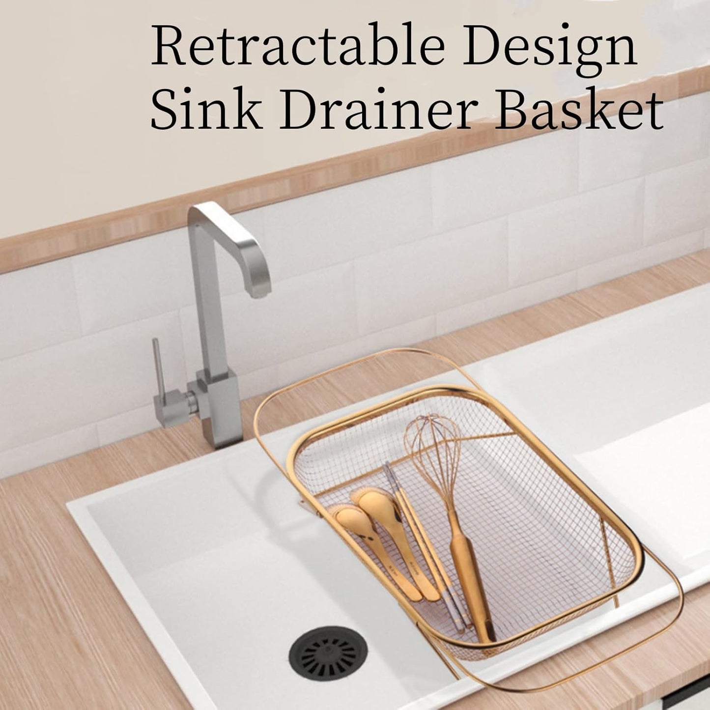 Stainless Steel Sink Strainer, Fine Mesh Drain Basket with Grip Handles, Over Sink Strainer Basket for Straining Vegetables Draining Fruits Kitchen Use
