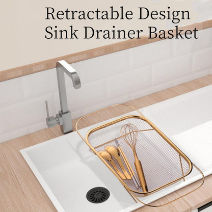 Stainless Steel Sink Strainer, Fine Mesh Drain Basket with Grip Handles, Over Sink Strainer Basket for Straining Vegetables Draining Fruits Kitchen Use