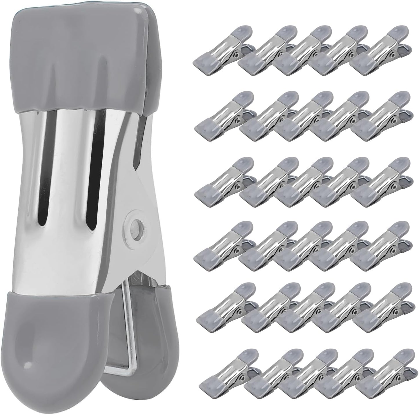 Clothes Pins Heavy Duty 30 Pack, 2.17 Inch Metal Chip Clips, Clothespins for Photo Drying Clothesline Laundry Sock, Bag Clips for Food Kitchen Stainless Steel with Rubber, 6 Colors