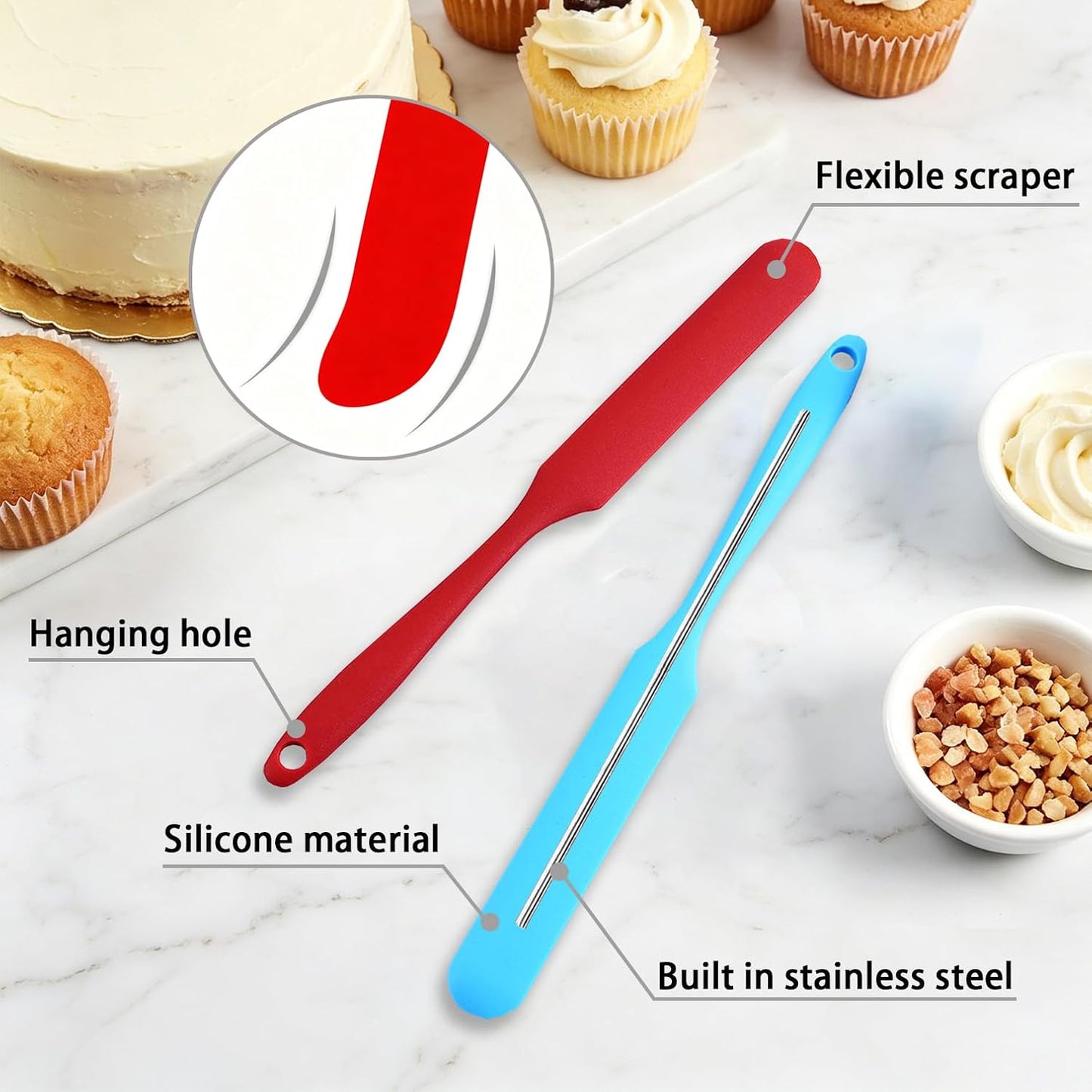 12PCS Silicone Jar Spatulas, Sourdough Stirring Spatula with Long Handle, Thin Jar Scraper for Kitchen, Cake, Cream, Butter, Jam