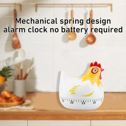 Cute Chicken-Shaped Kitchen Timer – 60-Minute Mechanical Countdown Timer for Cooking and Baking (White)