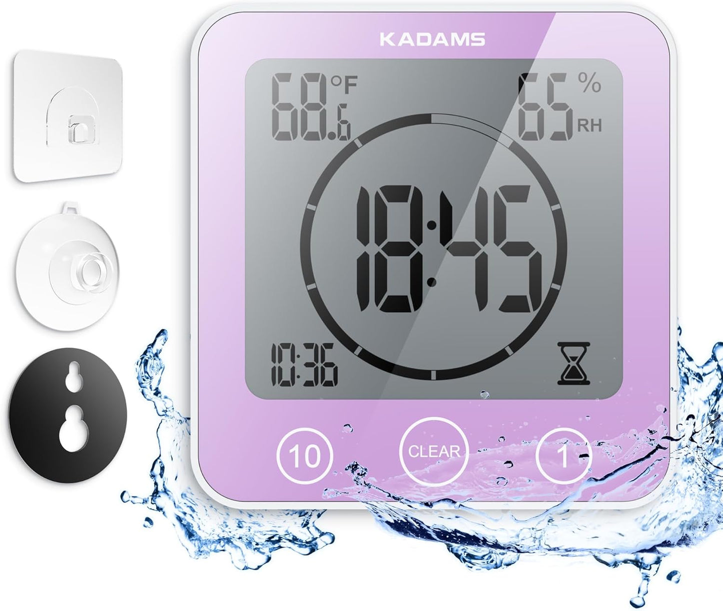 KADAMS Shower Clock Waterproof Bathroom Timer – Digital Wall Clock with Countdown, Magnetic Kitchen Clock with Temperature & Humidity, Suction Cup for Kids Shower Spa Cook Bath (Black)