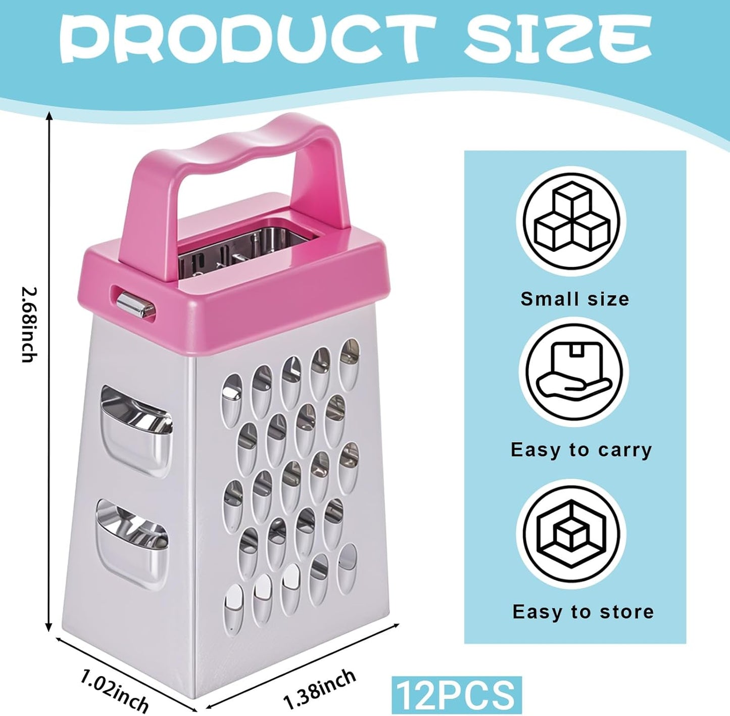 12 Pcs Mini Cheese Grater Stainless Steel Box Grater with 4 Sides Professional Fine Coarse Handheld Slicer Small Lemon Safe Zester Shredder for Kitchen Ginger Vegetable Potatoes Food