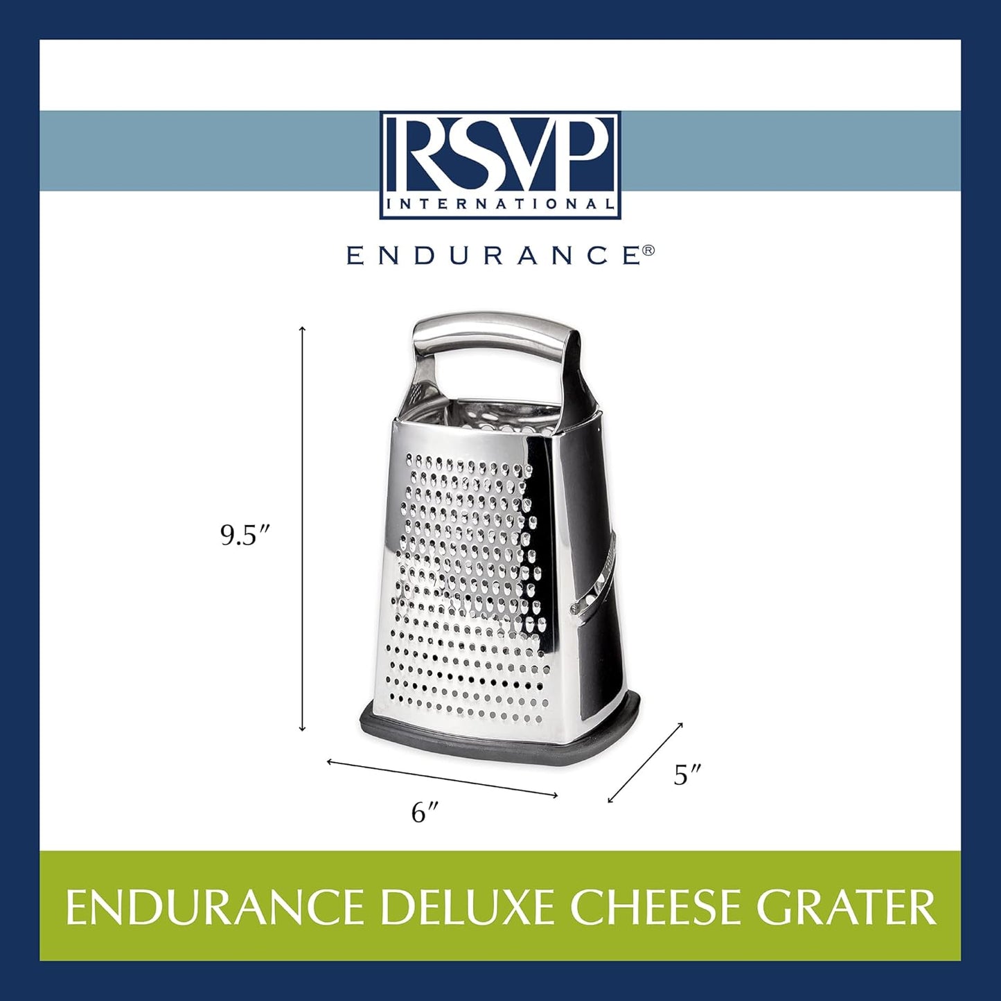 RSVP International Endurance Kitchen Collection Multi-Use Cheese Grater Handheld Potato Slicer Shredder for Hard & Soft Cheeses, Vegetables & Zesting, 6 x 5 x 9-3/4-Inch, Non-Slip Bottom