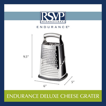 RSVP International Endurance Kitchen Collection Multi-Use Cheese Grater Handheld Potato Slicer Shredder for Hard & Soft Cheeses, Vegetables & Zesting, 6 x 5 x 9-3/4-Inch, Non-Slip Bottom