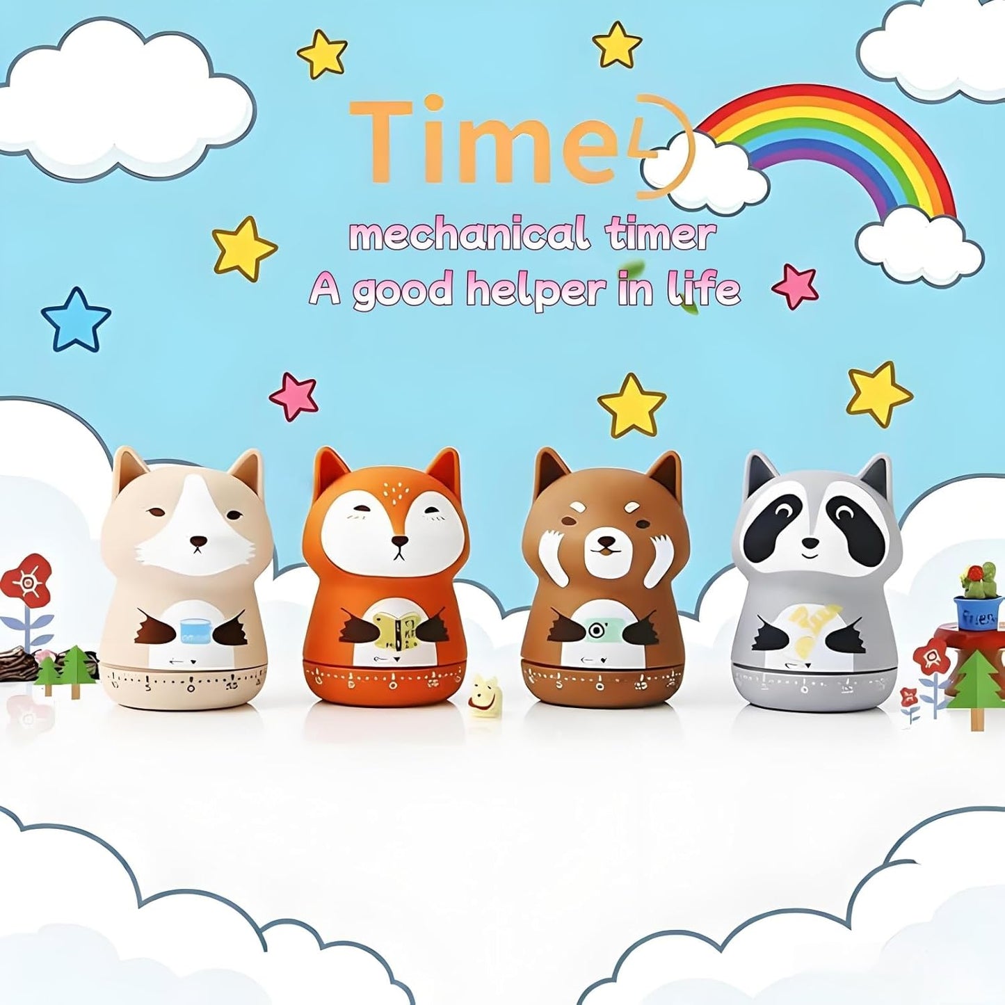 Mechanical Kitchen Timer,Cute,Novelty,60 Minutes Manual Countdown,Kitchen Classroom Learning Cooking (Orange Fox)