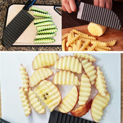 Crinkle Potato Cutter, Crinkle Cut Knife for Veggies French Fry Cutter, Kitchen Wavy Slicer Knife for Chopping Carrot Cucumber Stainless Steel Blade 2.9" x 11.8"