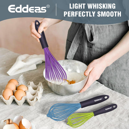 Whisks For Cooking - 500 °F Heat Resistant Silicone Whisk, Heavy Duty 7",9"&11inch Non-Scratch Balloon Kitchen Wisk tool Set, for cooking Wisking, Blending, Beating, Stirring, 3 Piece Black