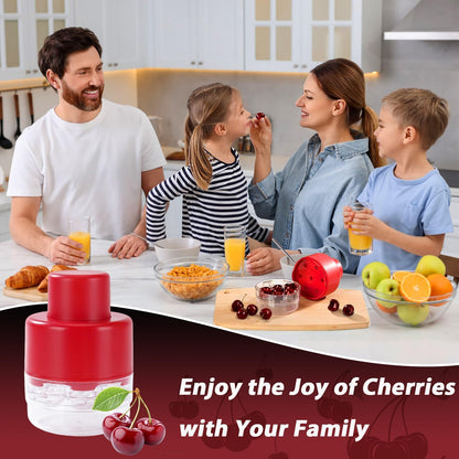 7-IN-1 Large Cherry Pitter Tool - Portable Cherry Corer Pitter With Ergonomic Push Design - Easy to Use for Making Cherry Jam - Pit 7 Cherries at Once, Saving Time & Effort - Red