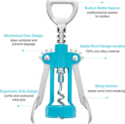 Wine Opener,Multifunctional Bottles Opener Zinc Alloy Corkscrew Wine Opener with Ergonomic Wing Handle (navy blue)